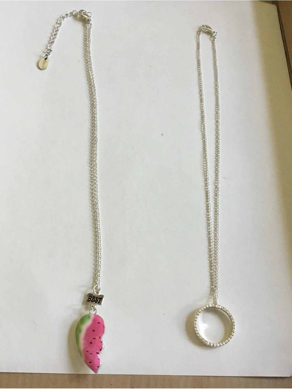 2 Pcs Silver-Tone Watermelon Pendant Necklace & Circle Pendant Necklace